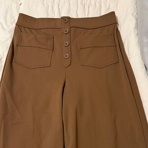 HALARA Brown High-Waist Wide Leg Pants with Front Buttons